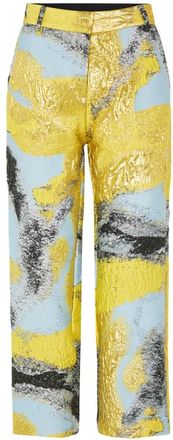 Stine Goya Abstract Jacquard Hoge Taille Broek - Dames - Straight fit broeken - Geel - M - Polyester - Broeken