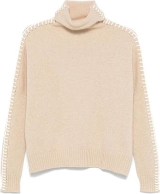 Kujten Kasjmier Gebreide Rolhals Trui - Dames - Cashmere truien - Beige - M - Kasjmier - Truien & Vesten