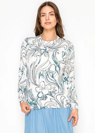YAL New York White Knit Sweater with Teal Floral Print