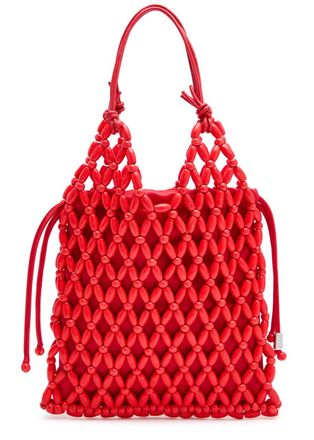 Staud Karla Leather and Wooden-bead top Handle bag - Raisin - One Size