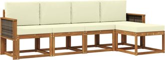 vidaXL Conjunto De Sof&aacute;s De Exterior 5 Uds. Natural Y Crema Poli&eacute;ster Vidaxl