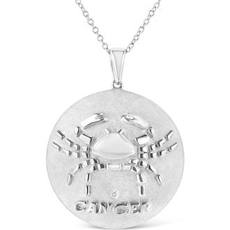 House of Brilliance Silver Diamond Accent Cancer Zodiac Design Pendant Necklace Medallion in White at Nordstrom