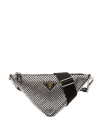 Prada 2013-2025 Crystal Embellished Satin Triangle Pouch crossbody bag - Black
