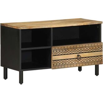 vidaXL Vidaxl - Mobile Porta tv Nero 80x33,5x46 cm Legno Massello Mango Grezzo
