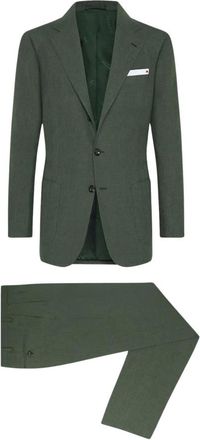 Kiton Kostuums, Heren, Groen, S, Linnen, Luxe Monochrome Linnen Kasjmier Pak