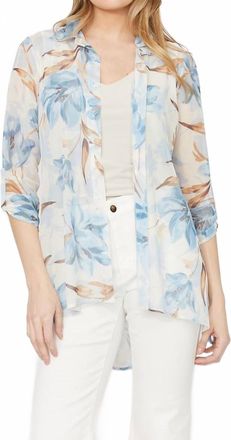 Frank Lyman Design Floral Sheer Buttoned Blouse In Porcelain