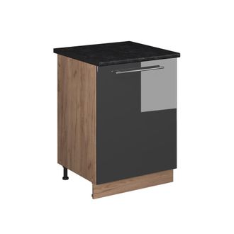 Vicco Mueble Bajo De Cocina Fame-line, Antracita Alto Brillo/roble Dorado, 60 Cm 1 Puerta Con Encimera, Vicco