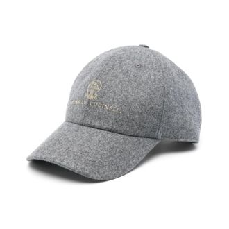 Brunello Cucinelli Grey Wool Cap with Logo Embroidery - male - Brunello Cucinelli - Hats & Caps - Gray - 2XL - Accessories