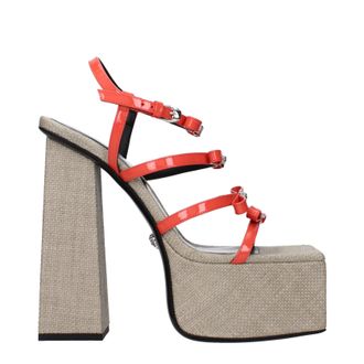 Versace Damens Sandalen aus Lackleder in Orange/Korallenrot