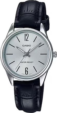 Casio Womens Black Leather Strap Silver Dial Analog Watch - LTP-V005L-7BUDF