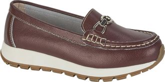 Jo & Joe Ladies Casual Slip-On Smooth Leather Comfort Sporty Wedge Loafer with Chain Trim Sizes 4-8 (Plum, UK Footwear Size System, Adult, Women, Numeric, Medi
