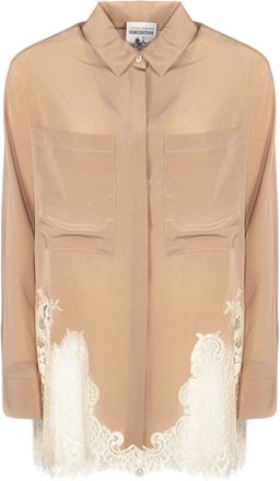 Semicouture Shirts, female, Beige, Size: L Patch-Pocket Lace-Panel Shirt