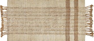 Beliani Alfombra De Yute Beige Arena Natural 80 X 150 Cm A Mano Geom&eacute;trico Borlas Ortaoba