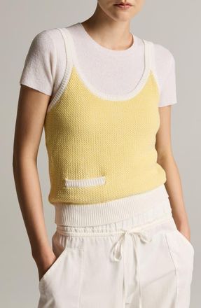Vince Birdseye Pocket Cotton Blend Tank in Light Limone/off White at Nordstrom, Size Xx-Small