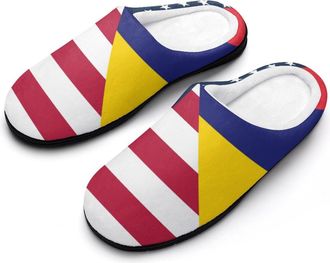 Generic U.S.A And Mauritius Flag Mens House Slippers Memory Foam Washable Cotton Slip on Home Shoes
