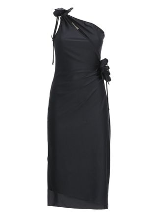Coperni Asymmetric One-Shoulder Mini Dress with Floral Embellishments