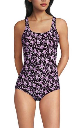 Lands End Tugless Low Leg One Piece Swimsuit in Tropic Floral Ditsy/dark Wine at Nordstrom, Size 6