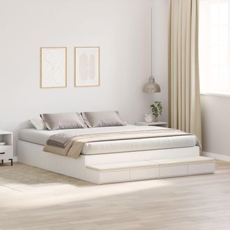 Berkfield Home Storage Bed Frame White Engineered Wood 236.5 x 200 x 31.5 cm