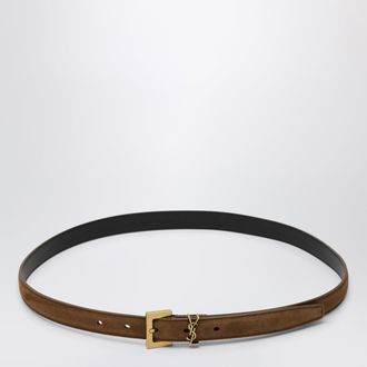 Saint Laurent Cintura Cassandre color caramello in camoscio