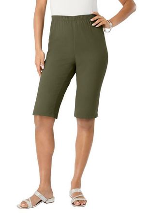 Roaman's Plus Size Comfort Stretch Bermuda Jean Short in Dark Olive Green at Nordstrom, Size 16