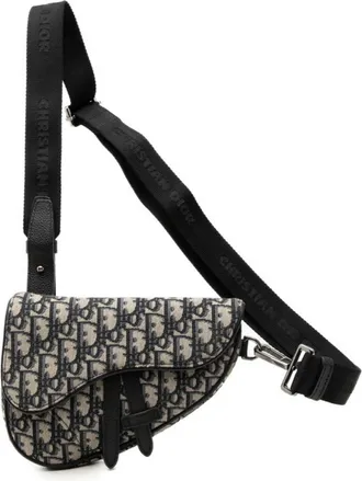 Dior Beige Navy Black Canvas Leather Sling Bag (Pre-Owned)