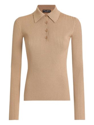 Dolce & Gabbana ribbed polo top - Neutrals