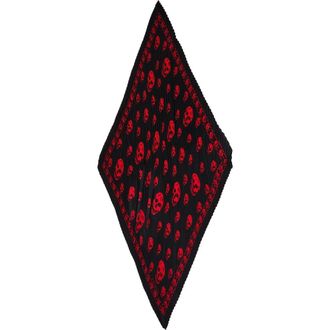 Alexander McQueen Classic Skull Print Pleated Silk Square Scarf in Black/Red at Nordstrom