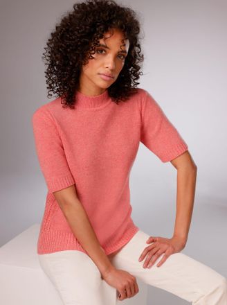 Cr&eacute;ation L Kurzarmpullover CREATION L PREMIUM Merino-Kaschmir-Pullover, Damen, Gr. 36, orange (koralle, meliert), 80% Schurwolle, 20% Kaschmir, unifarben, Pullov