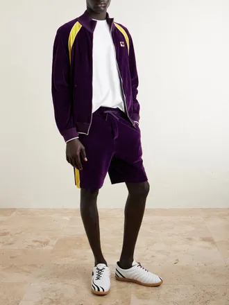 Valentino Garavani Appliqu&eacute;d Cotton-Blend Velvet Track Jacket