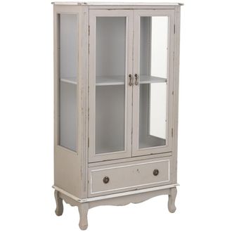 Wanderlust Deco Vitrina de madera con 1 cajón y 2 puertas 80x42x148h cm