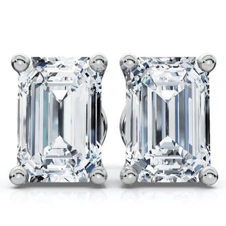 Pompeii3 Emerald Cut Diamond Prong Studs 14k Gold Lab Grown