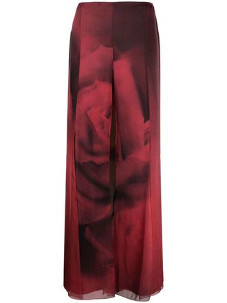 Alberta Ferretti rose-print silk flared trousers - women - Silk - 40