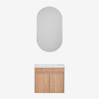 Sklum Conjunto De Mueble De Ba&ntilde;o Suspendido En Madera Con Lavabo Integrado Narek Sklum