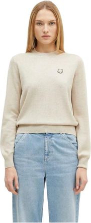 Maison Kitsun&eacute; Truien & Vesten, Dames, Beige, S, Wol, Fox Head Patch Jumper