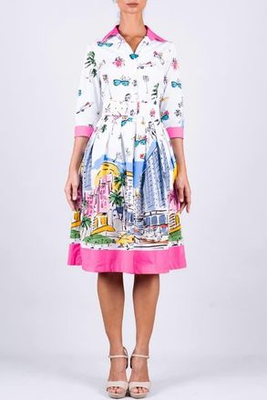 Samantha Sung Monaco Belted Shirtdress in White Pink at Nordstrom, Size 10