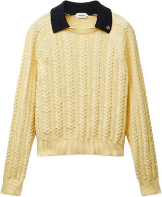 Versace Trui met ronde hals en kabelssteek - Dames - Ronde hals truien - Geel - XS - Truien & Vesten