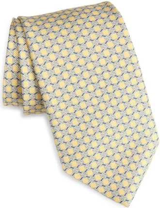 David Donahue Link Pattern Silk Twill Tie in Yellow at Nordstrom