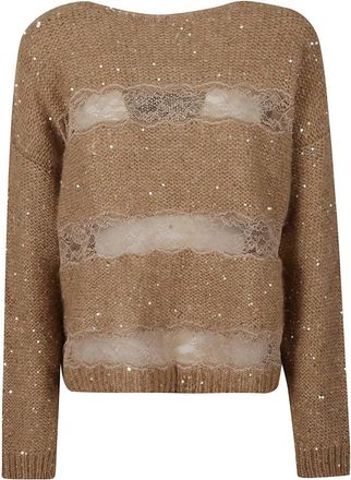 Ermanno Scervino Boat Neck Sweater With Lace Inserts