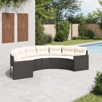 vidaXL Vidaxl - Sof&aacute; De Jard&iacute;n Semicircular Con Cojines Rat&aacute;n Sint&eacute;tico Negro