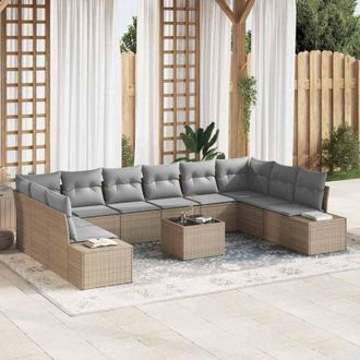 vidaXL Conjunto De Sof&aacute; De Jard&iacute;n Con Coj&iacute;n 11 Pcs Beige Polirat&aacute;n Vidaxl