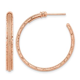 Diamond2Deal 14K Gold Diamond-cut and Textured Round Hoop Earrings
