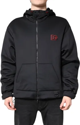Dolce & Gabbana Black Polyester DG Hooded Full Zip Mens Jacket (Pre-Owned)