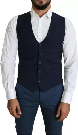 Dolce & Gabbana Navy Blue Formeel Vest - Heren - Gillet - Blauw - S - Katoen - Kostuums