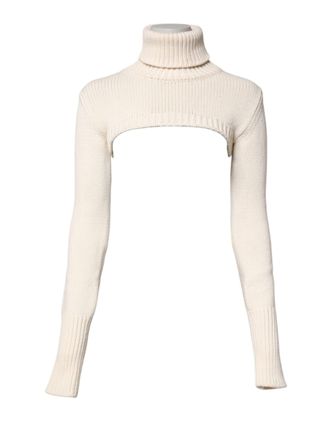 Dolce & Gabbana Ivory Cashmere Turtleneck Cropped Top Womens Sweater