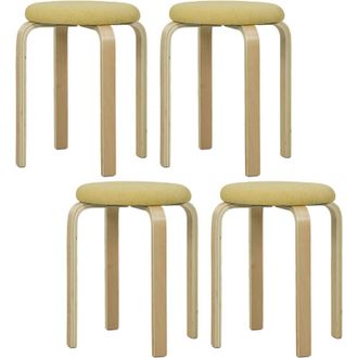 HOMCOM Homcom - Juego De 4 Taburetes Apilables Taburetes Redondos De Madera Con Asiento Acolchado Para Cocina Comedor Dormitorio Oficina Amarillo Y Natural