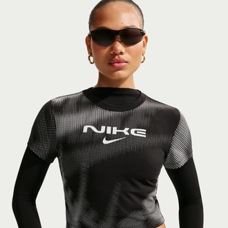 Nike Womens Nike Sportswear Chill Knit Slim Cropped T-Shirt in Black | IR7844-010