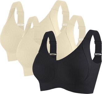 Generic 3 Pack Sport Bras for Women Full Coverage Ribbed Seamless Bralettes Soft Breathable Lingerie Push Up Sports Underwear Ladies Bra Adjustable Leisure St