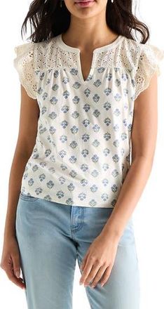 Lucky Brand Cap Sleeve Mixed Media Top in Cream Multi at Nordstrom Rack, Size X-Small