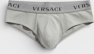Versace Low-Rise Mens Cotton Slip Briefs, Grey/Black - Size X-Large
