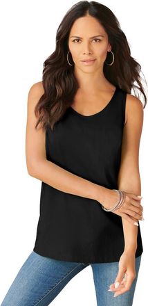 Roaman's Plus Size Cotton Scoopneck Tank Top in Black at Nordstrom, Size Medium